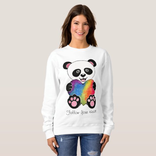 Sweatshirt Panda Aquarelle Cute Avec Coeur Arc En Ciel (Devant entier)