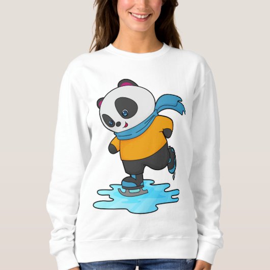 Sweatshirt Panda au patinage sur glace avec patins sur glace  (Devant)