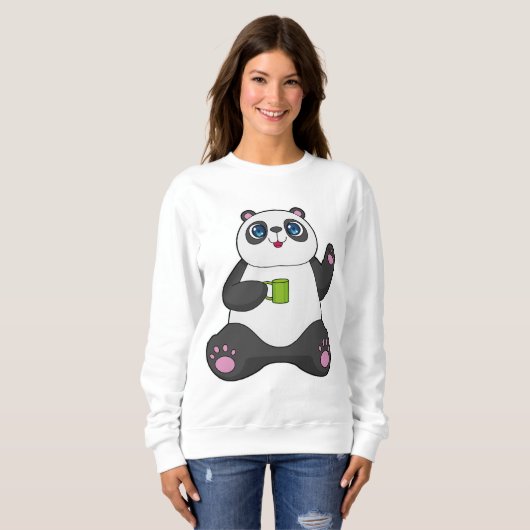 Sweatshirt Panda avec tasse de café (Devant entier)