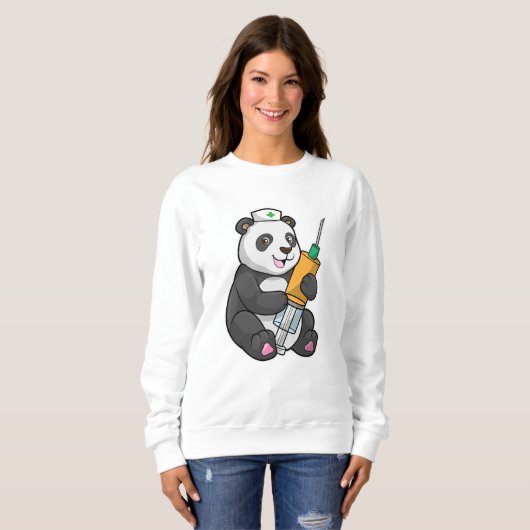 Sweatshirt Panda comme infirmière avec seringue (Devant entier)