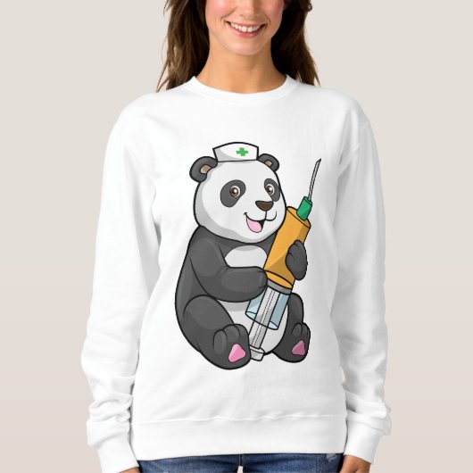 Sweatshirt Panda comme infirmière avec seringue (Devant)