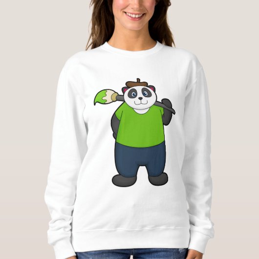 Sweatshirt Panda comme peintre avec pinceau (Devant)