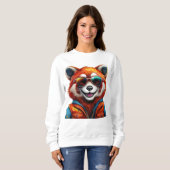 Sweatshirt Panda rouge mignon et souriant (Devant entier)