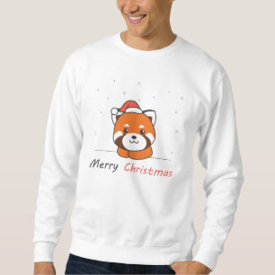 Sweatshirt Panda Rouge Noël Neige Animaux d'hiver Pandas