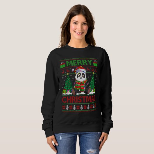 Sweatshirt Panda   Xmas Tree Lights Ugly Santa Panda Christma (Devant entier)