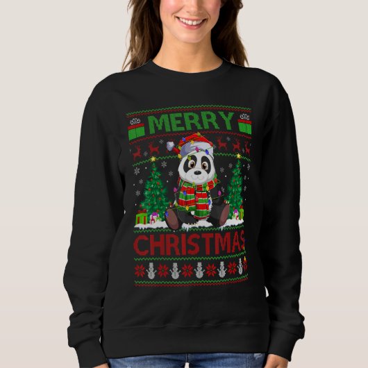 Sweatshirt Panda   Xmas Tree Lights Ugly Santa Panda Christma (Devant)
