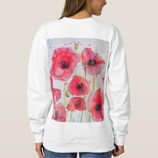 Sweatshirt Papier Poppy floral Art à l'aquarelle Motif de fle (Dos)
