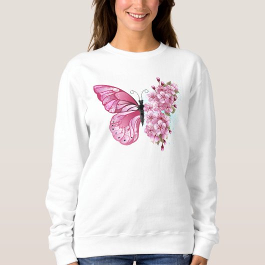 Sweatshirt Papillon de fleurs avec Sakura rose (Devant)