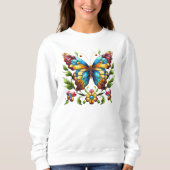 Sweatshirt Papillon en vitrail coloré avec fleurs (Devant)