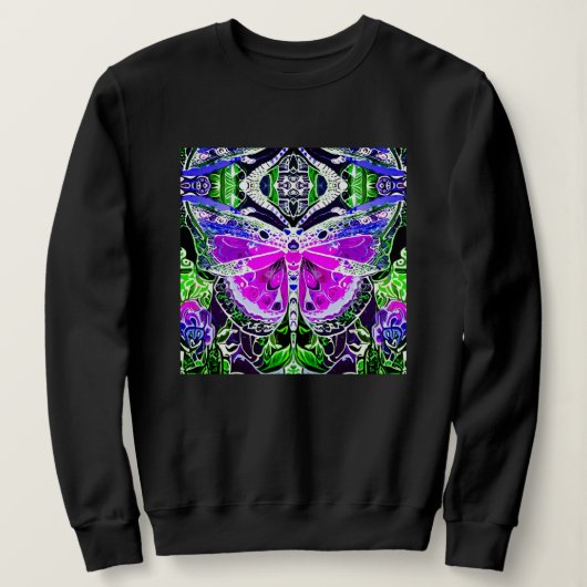 Sweatshirt Papillon et Médaillon Motif Batik en violet (Design devant)
