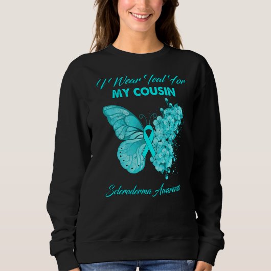 Sweatshirt Papillon Je Porte Turquoise Pour Mon Cousin Sclero (Devant)