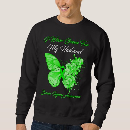 Sweatshirt Papillon Je Porte Vert Pour Mon Mari Blessure Du C (Devant)