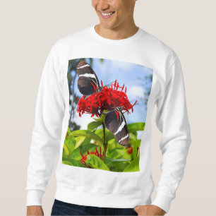 Sweatshirt Papillons à ailes longues zébrées sur fleurs rouge