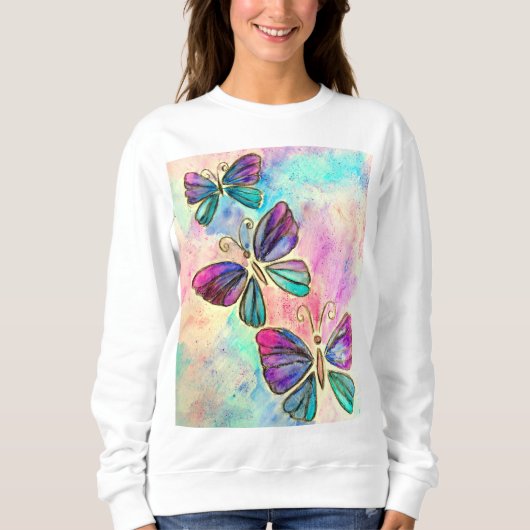 Sweatshirt Papillons colorés mignons - Peinture aquarelle (Devant)