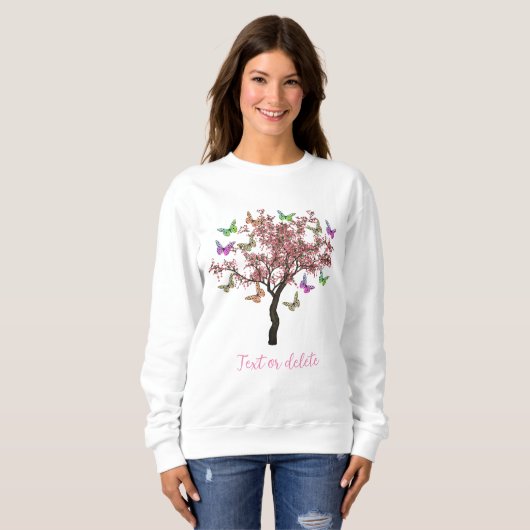 Sweatshirt Papillons Et Arbre À Fleurs Personnalisés (Devant entier)