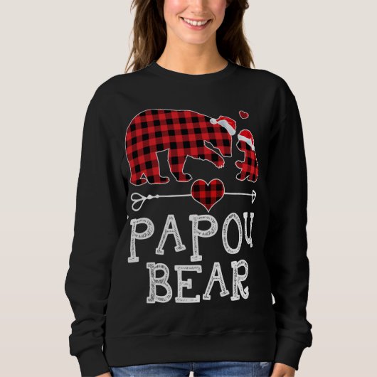 Sweatshirt Papou Ours Pajama de Noël Buffle Rouge Plaid Fami (Devant)