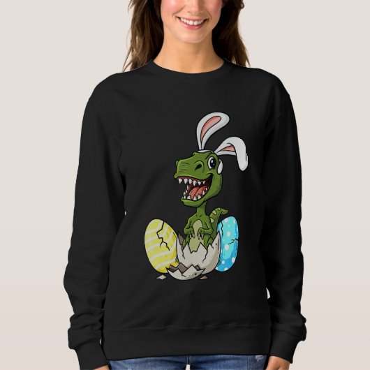 Sweatshirt Pâques Jour T Rex Avec Lapin Oreilles OEufs Drôle (Devant)