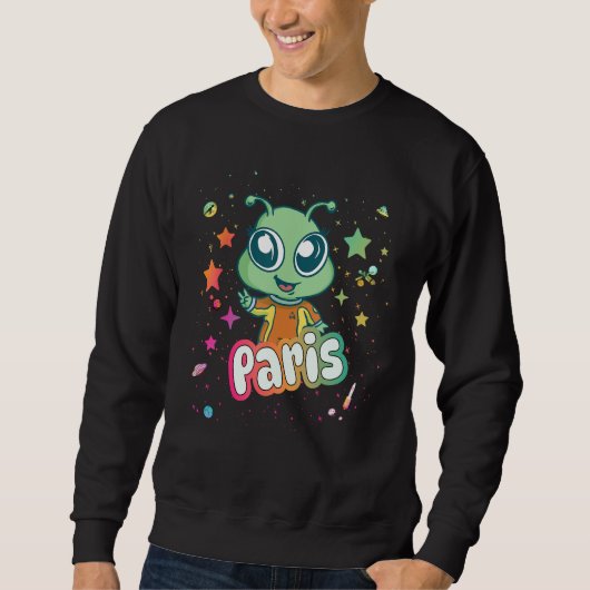 Sweatshirt PARIS - Nom du garçon mignon avec un Alien mignon (Devant)