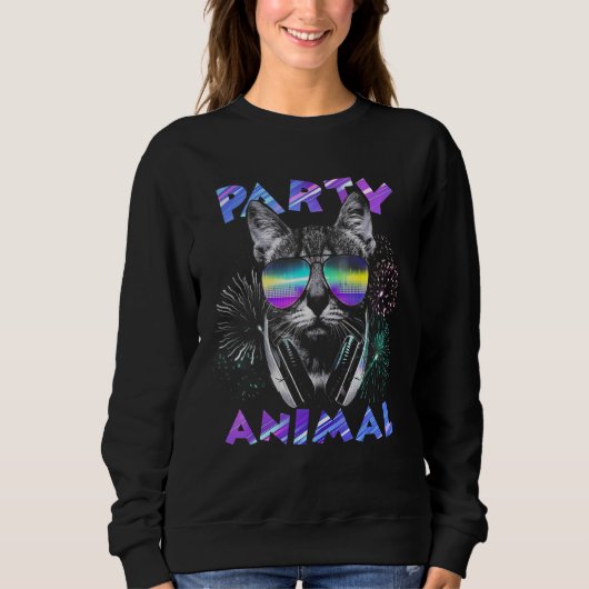 Sweatshirt Parti Cat Party Animal Cat Crazy Cat Disco Cat (Devant)