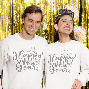 Sweatshirt Parties scintillant Argent Script Bonne année