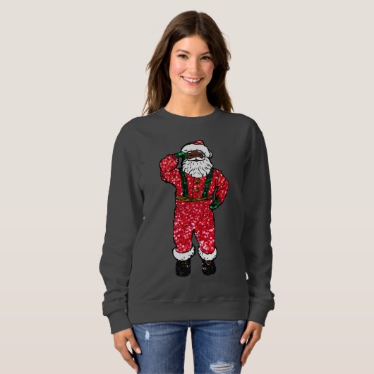 Sweatshirt parties scintillant noir santa claus xmas femmes s (Devant entier)