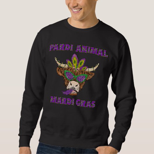Sweatshirt PARTY ANIMAL Mardi Gras 2023 Festival Drinking Cow (Devant)
