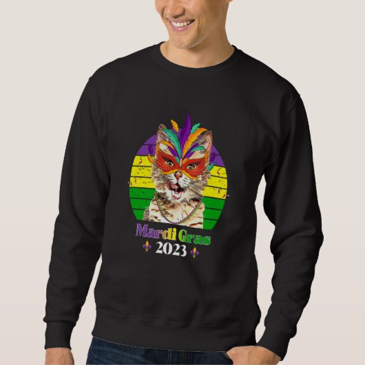 Sweatshirt Party Cat Mask Beads Mardi Gras 2023  5 (Devant)