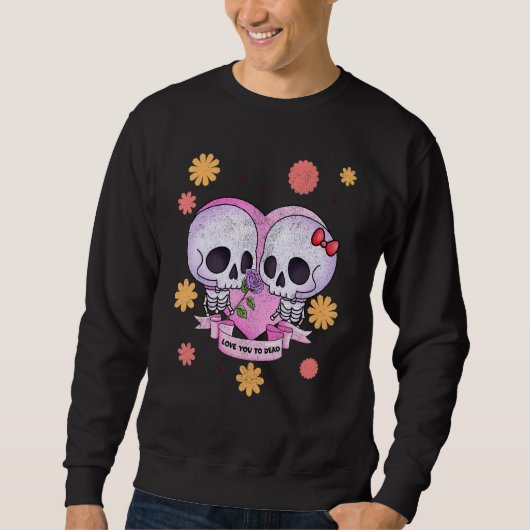 Sweatshirt Pastel Goth Cute Creepy Skull Skeleton Love you to (Devant)