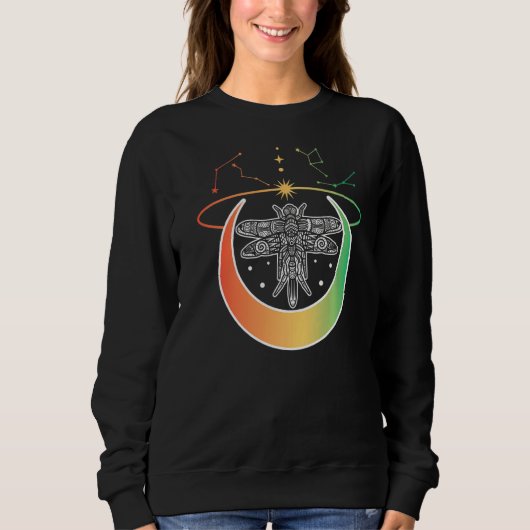 Sweatshirt Pastel Goth Dragonfly Crescent Moon Constellation (Devant)