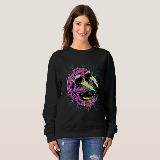 Sweatshirt Pastel Goth Lightning Skull Head Grunge Core Gothi (Devant entier)