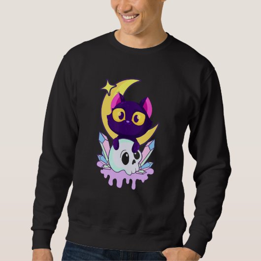 Sweatshirt Pastel Goth Moon Wiccan Animal Cat Crâne (Devant)