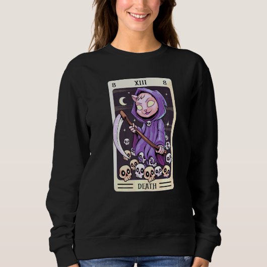Sweatshirt Pastel Goth Tarot Card The Death Grim Reaper Chat  (Devant)