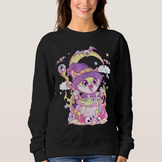 Sweatshirt Pastel Goth Wiccan Chat Cute Déplaisante Chat Et (Devant)