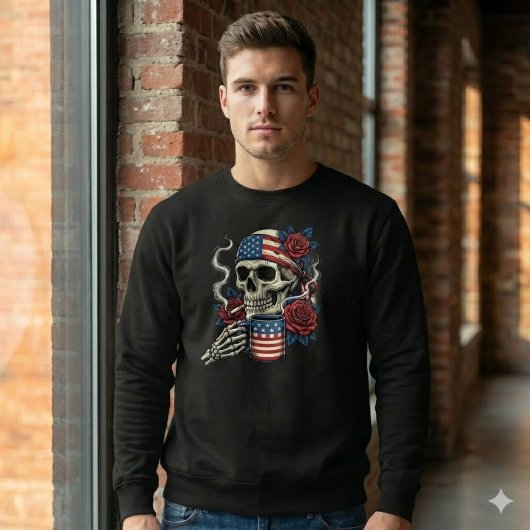Sweatshirt Patriot Skull Coffee & Cigarette USA Flag Shirt
