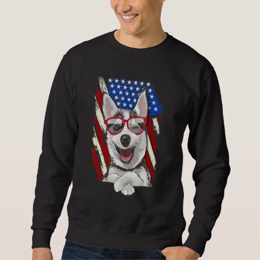 Sweatshirt Patriotic Siberian Husky American Flag Dog (Devant)