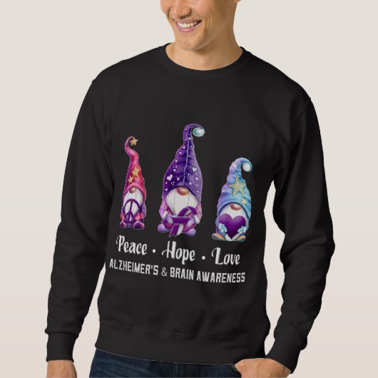 Sweatshirt Peace Hope Love Gnomes Alzheimer's And Brain Aware (Devant)