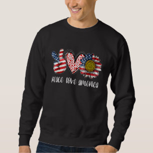 Sweatshirt Peace Love America Bleached With Sunflower US Drap