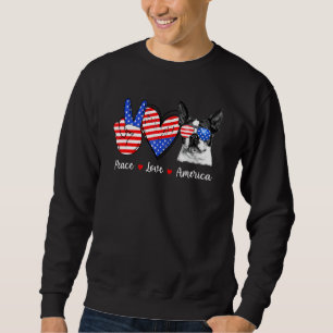 Sweatshirt Peace Love Boston Terrier Dog America Drapeau