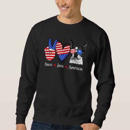 Sweatshirt Peace Love Boston Terrier Dog America Drapeau (Devant)