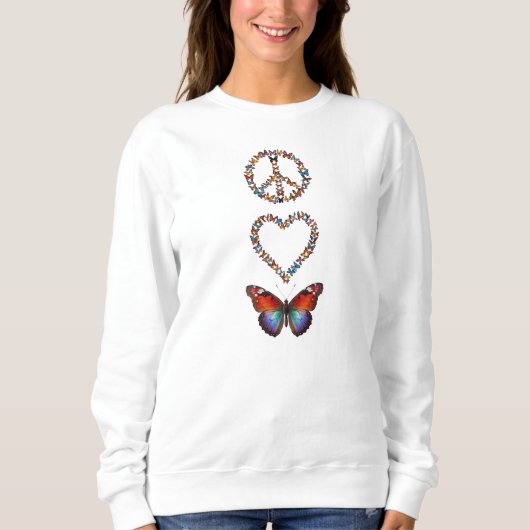 Sweatshirt Peace Love Butterfly Art | Colorful Graphic Print (Devant)