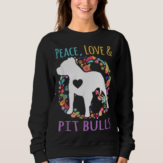 Sweatshirt Peace Love Et Pit Bulls Drôle Amateur De Chien (Devant)