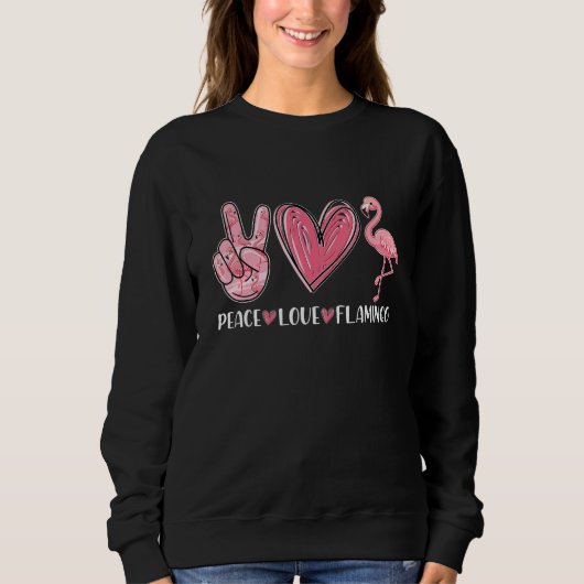 Sweatshirt Peace Love Flamingo Women Cute Summer Beach Tropic (Devant)