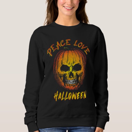 Sweatshirt Peace Love Halloween Happy Halloween Pumpkin Leopa (Devant)