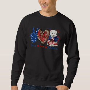 Sweatshirt Peace Love Samoyed Chien Patriotic America Drapeau