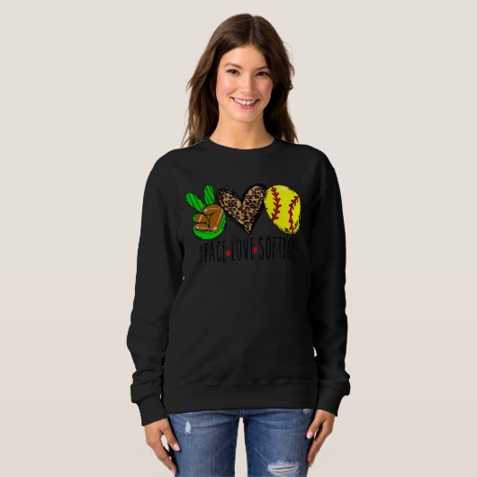 Sweatshirt Peace Love Softball Leopard Softball (Devant entier)