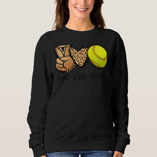 Sweatshirt Peace Love Softball Moms Empreinte de léopard Moth (Devant)