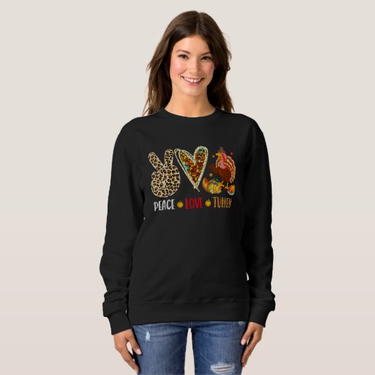 Sweatshirt Peace Love Turkey Fall Turkey Leopard Peace Hand S (Devant entier)