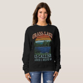Sweatshirt Pêche Bateau Camping Rétro Lac Vacances Herbe (Devant entier)