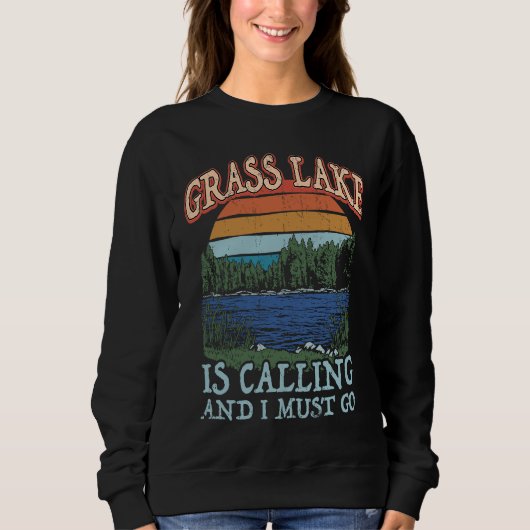 Sweatshirt Pêche Bateau Camping Rétro Lac Vacances Herbe (Devant)