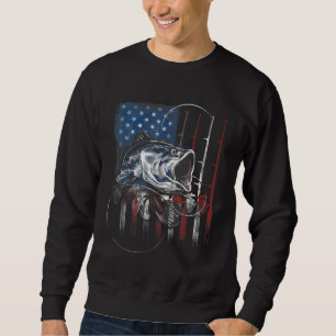 Sweatshirt Pêche drapeau américain Vintage USA Basse Pêcheur 